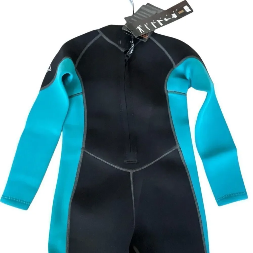 NWT! Hevto Youth 3/2MM Back Zip Full Body Wetsuit Black/Blue Size 8